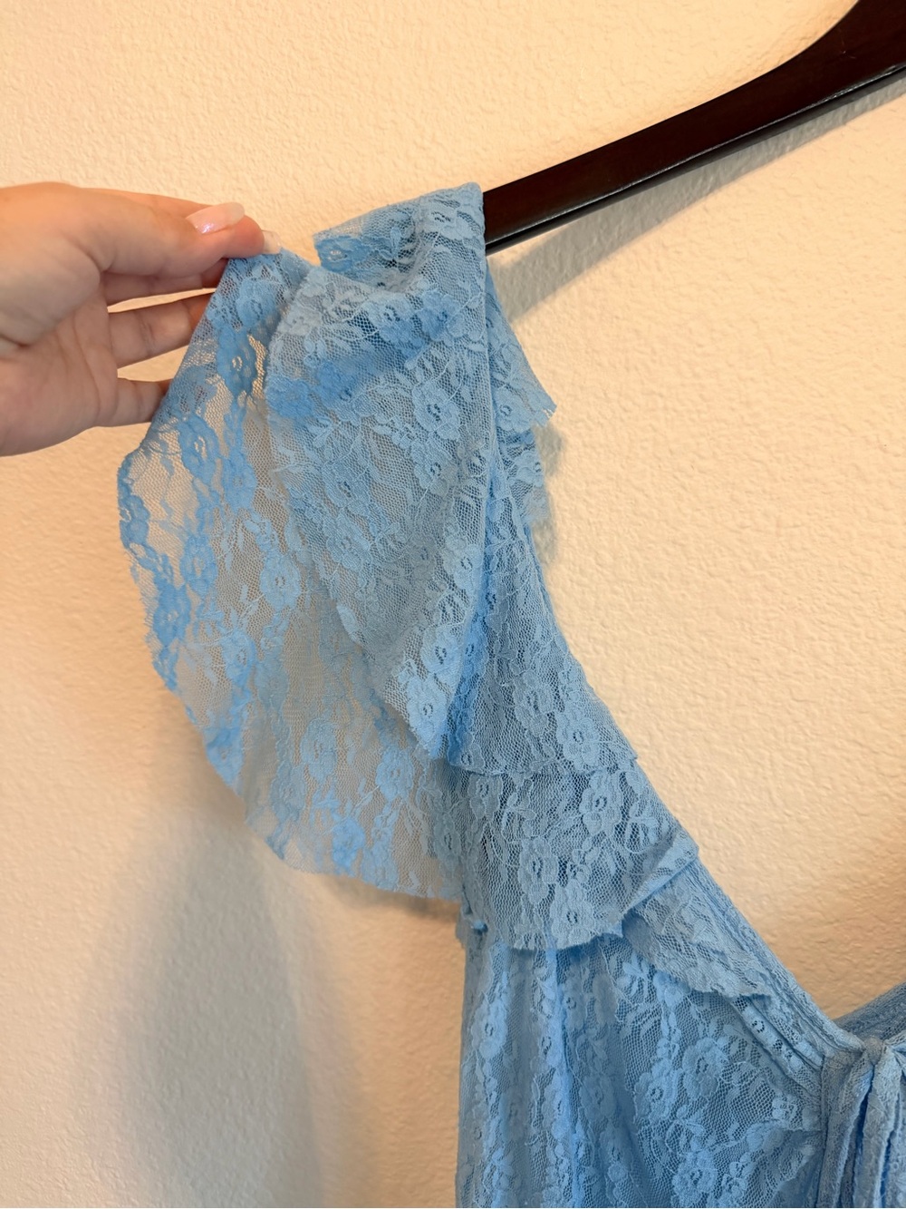 Kimchi Blue Chiara Sheer Lace Midi Dress, baby blue, size L - Picture 9 of 11